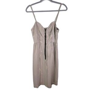 Vena Cava Zip Front Grey Silk Spaghetti Strap Fit & Flare Dress Geo Print Sz 2